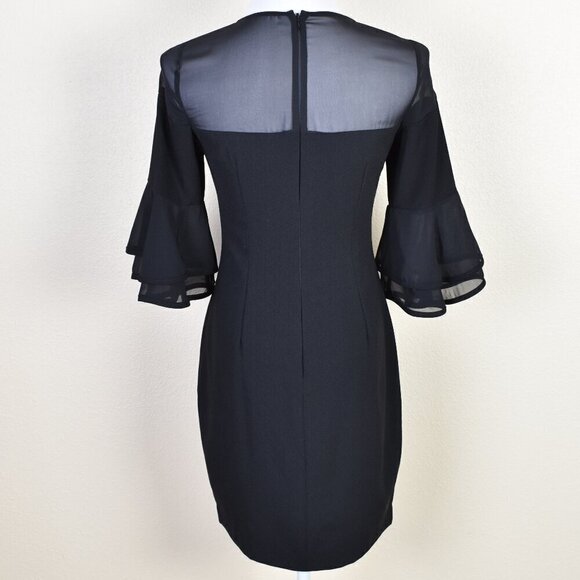 Aidan Mattox Illusion Neck Flounce Ruffle Black Cocktail Dress - 2 - Picture 6 of 9